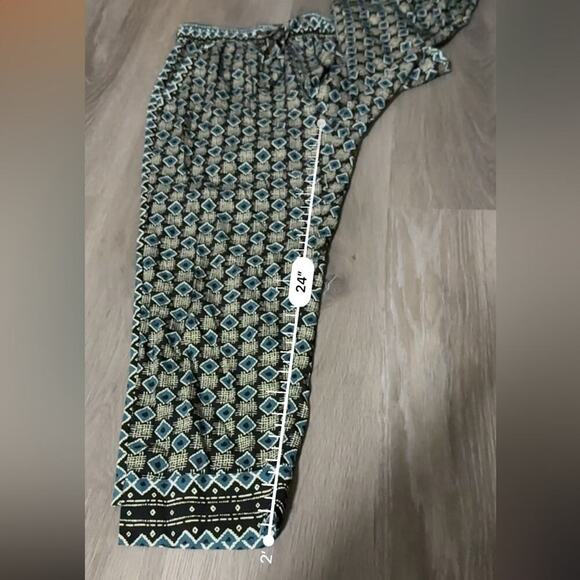 Anthropologie Geometric Print Tie Waist High Rise Jogger Pants in Green Motif S - Picture 15 of 15
